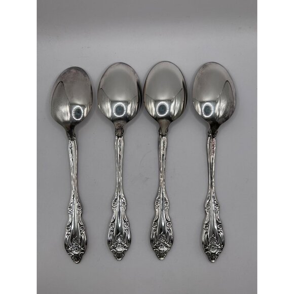 Set Of 4 Oneida Silverplate Silver Artistry Pattern Soup Spoons Discontinued 196 - Picture 4 of 6